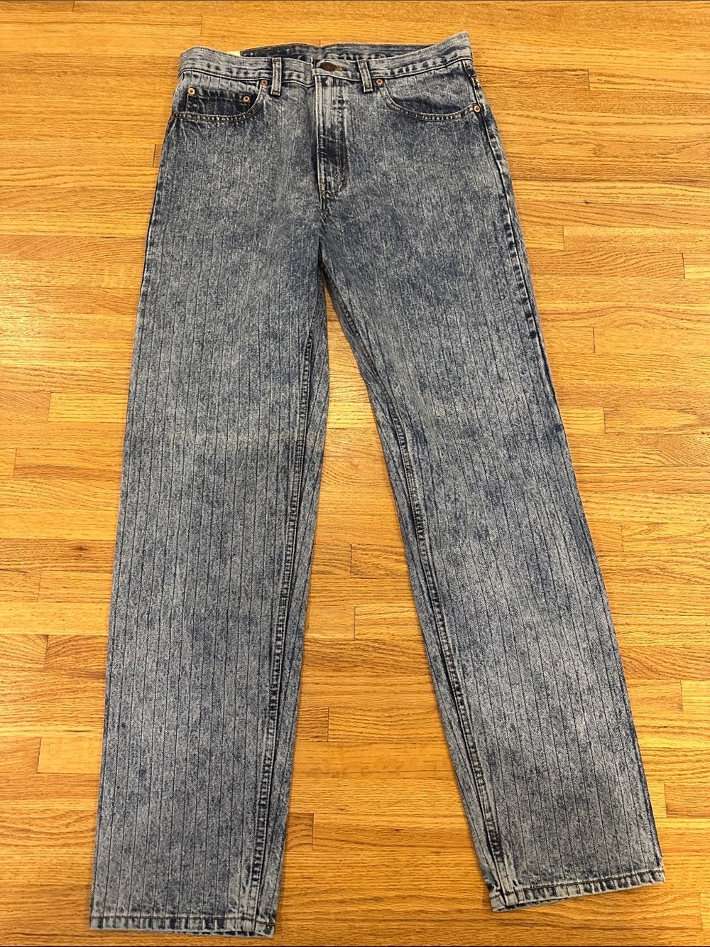 Men’s Levi’s 505 White Washed Pinstripe Jeans NWT Deadstock Made In USA 36x34